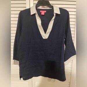 Isaac Mizrahi Linen Tunic Top Navy Size M. NWOT